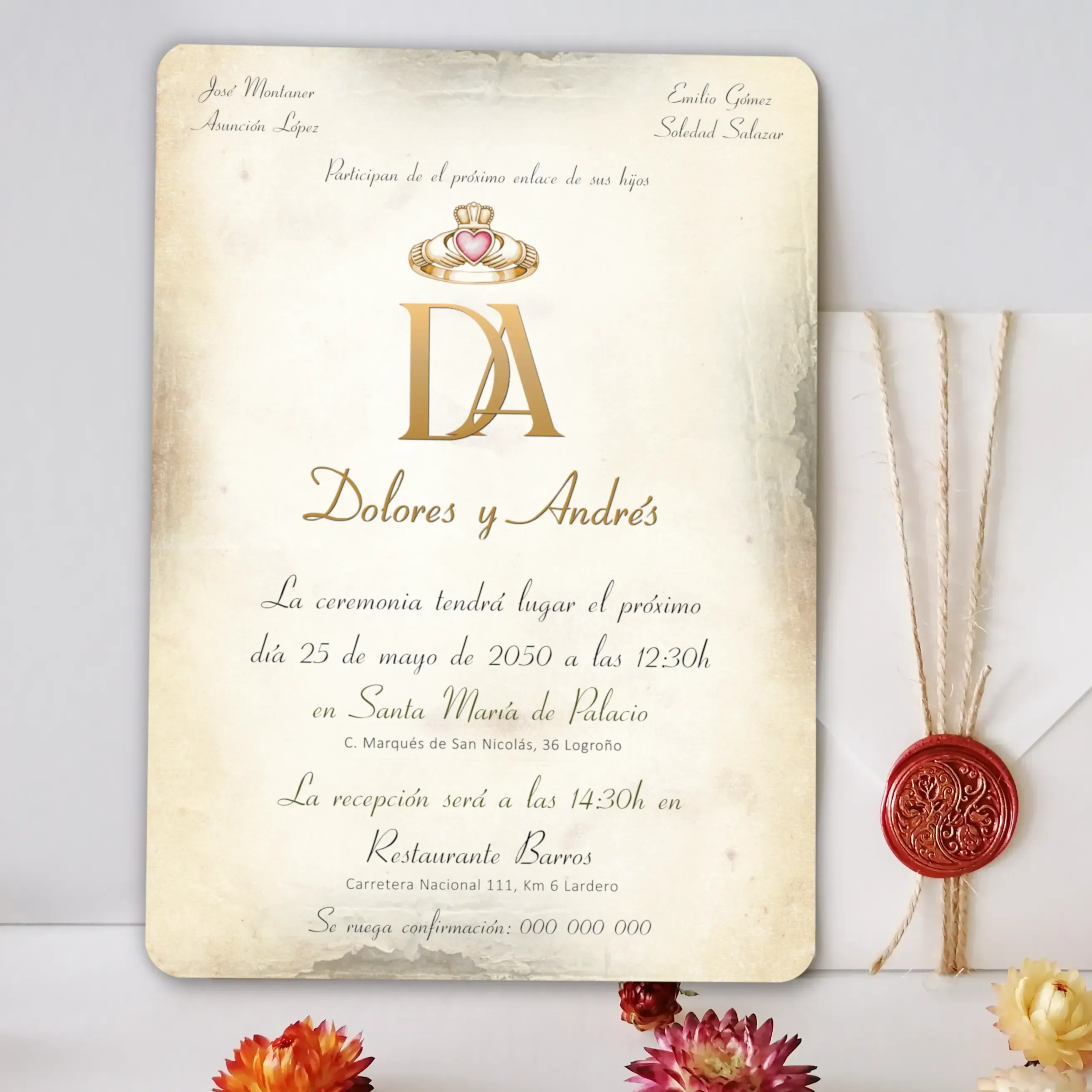 Invitación de boda inspirada en el anillo de Claddagh