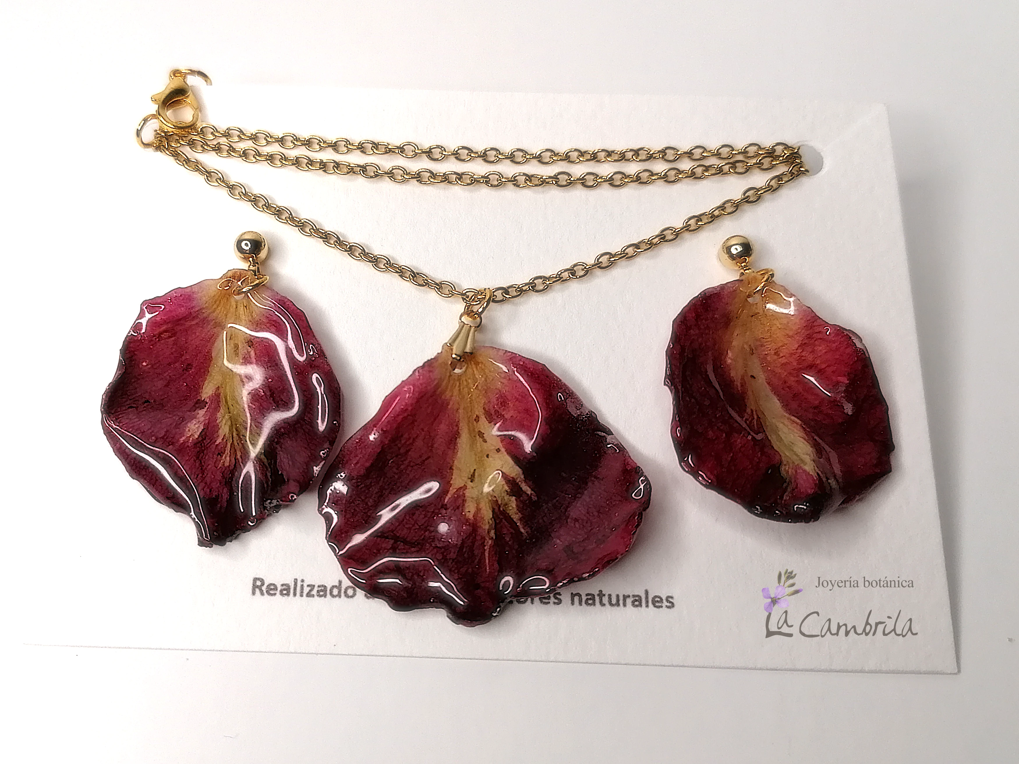 Conjunto con pétalos de rosa naturales