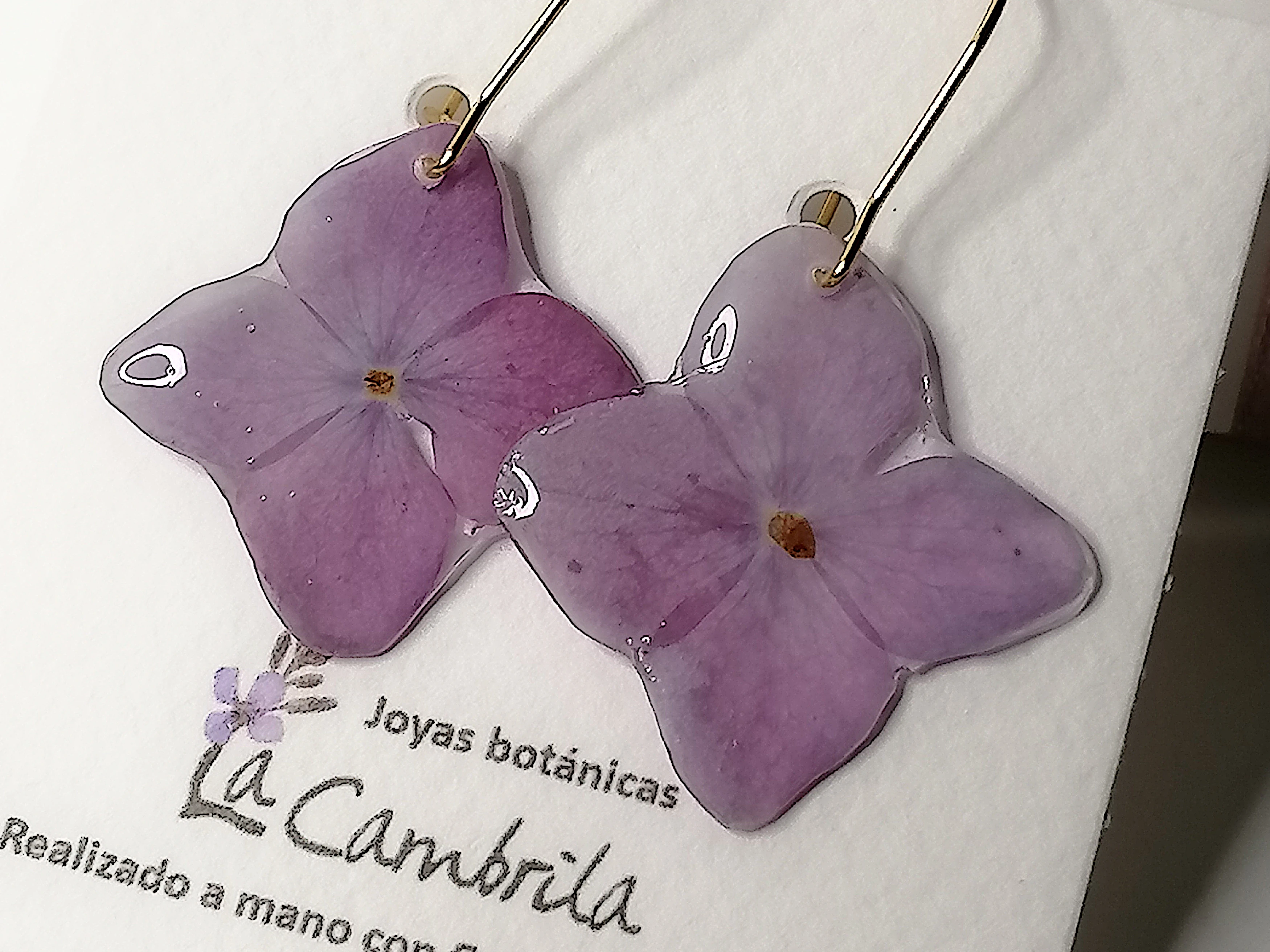 Pendientes de flores de hortensia naturales
