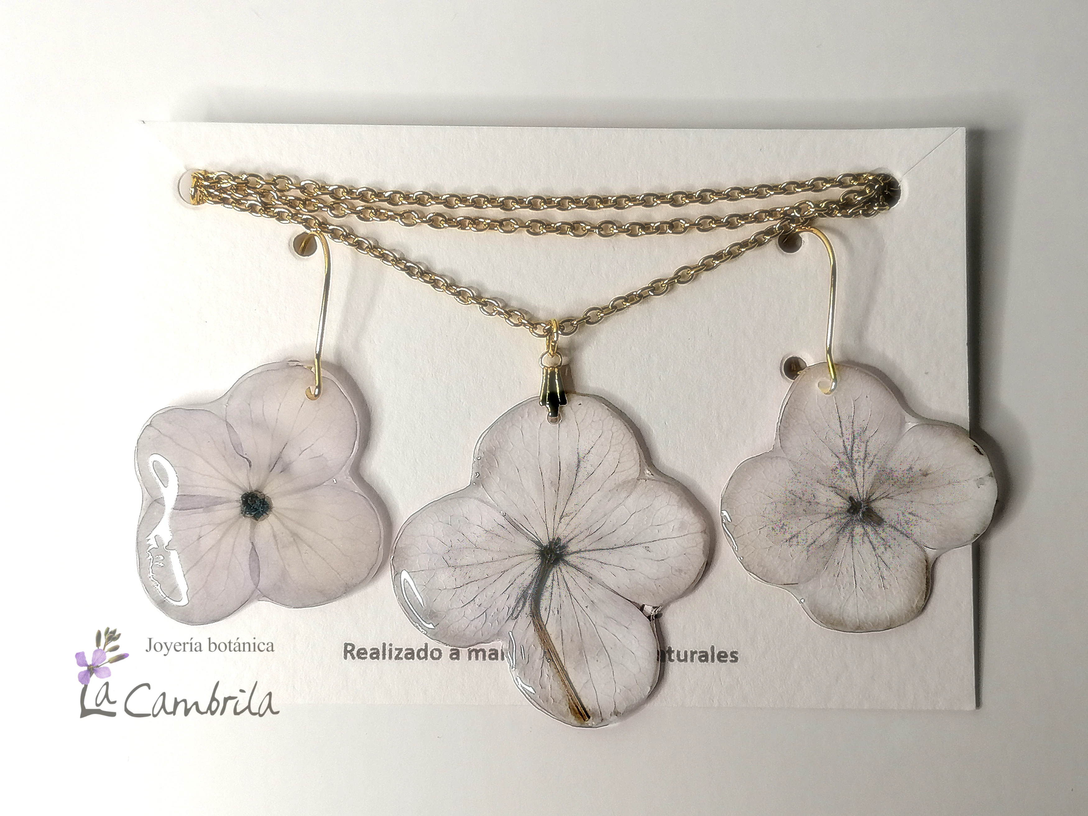 Conjunto de joyas de hortensias blancas naturales