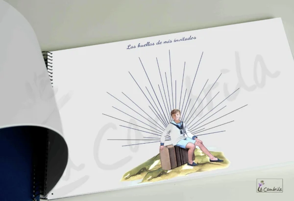 Elegante libro de firmas, álbum de fotos y lámina para árbol de huellas .En este libro podrás recoger los sentimientos más importantes del día de tu primera comunión. Libro de firmas, dedicatorias, fotos y árbol de huellas. Hecho a mano. Nombre, fecha y foto personalizables. Tapas duras y plastificadas en mate. Tamaño 27,5 x 19 cm sin contar la espiral. Número de páginas 27. Páginas ilustradas 8 el resto en blanco. Contiene 1 árbol de huellas, 8 pág. para firmas y dedicatorias en papel de 200gr. 10 pág para fotografías en papel de 300gr.
